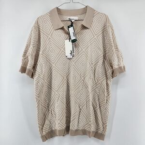 The Commons Men's Off White Large 100% Cotton Geo Sweater Polo NWT